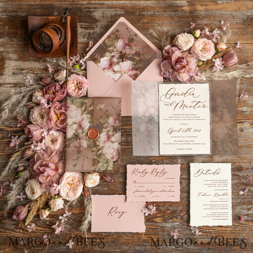 SAMPLING SERVICE samples Blush Pink wedding Invitation Sample, handmade sample set, Floral Vintage Roses wedding invitation samples, elegant invites sample set