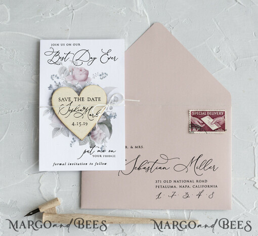 SAVE THE DATES Acrylgoldmagnete Speichern Sie das Datum Hochzeitskarten-Magnete Karten Hochzeits-Speichern Sie das Datum Karte und Herzmagnet, Blush Pink Speichern Sie unser Datum Holzmagnete