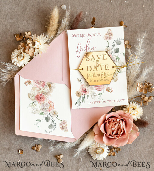 SAVE THE DATES acrylic gold magnets Personalised Gold Acrylic  Save the Date Magnet and Card, Gold Blush Pink Wedding Save The Dates Plexi Magnets, Wedding Boho Save The Date Cards