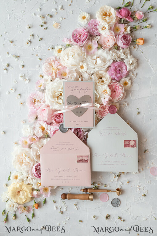 SAVE THE DATES acrylic gold magnets Handmade Save the Date, golden mirror magnet