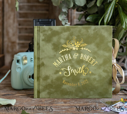 WEDDING GUEST BOOKS Velvet Instax Guestbook Luxury Instax velvet Wedding GuestBook Gold, Large Instant Wedding Guest Book, Polaroid velvet Guestbook Olive tuscany wedding