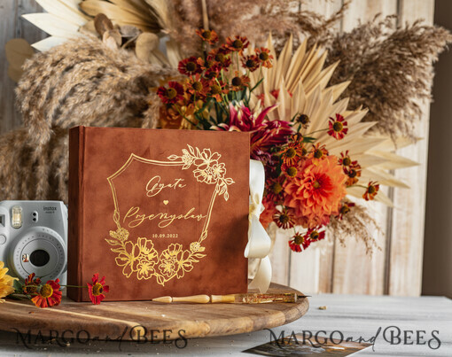 WEDDING GUEST BOOKS Velvet Instax Guestbook terracotta Gold Presonalised Wedding Guest Book, Velvet Memory Photo Booh Book, Fall Wedding, Polaroid velvet Guest book 