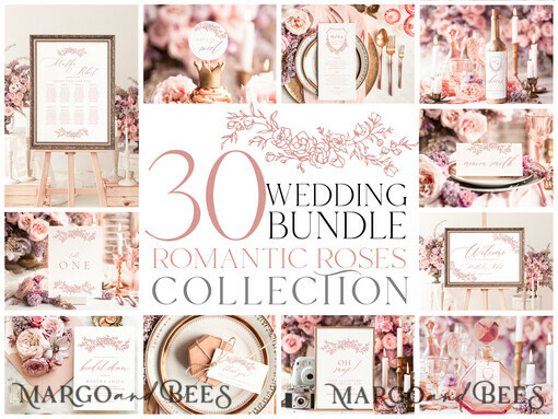 TEMPLETT wedding set Modern Romantic Roses Wedding Set Bundle Templates Elegant Invitation Personalised Template Kit Wedding Invitation Set Invitation Download