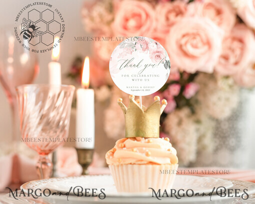 TEMPLETT wedding stationery Floral Round Favor Tag Template, Round Favor Tag Template, Editable Thank You Tag, Printable Wedding Gift Tags, Party Shower Tags, WRom1