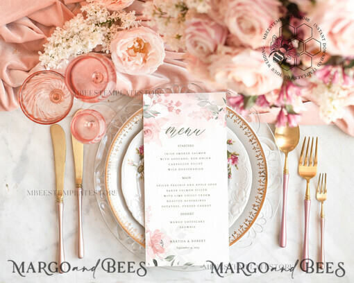 TEMPLETT wedding stationery Floral wedding menu template, dinner menus editable, Instant download Modern wedding menus, Garden wedding menu  Printable, WRom1