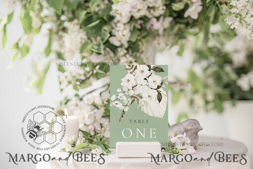 TEMPLETT wedding stationery Sage Green table number template, table numbers editable, Instant download Modern table numbers, Garden table number  Printable, WSpr3