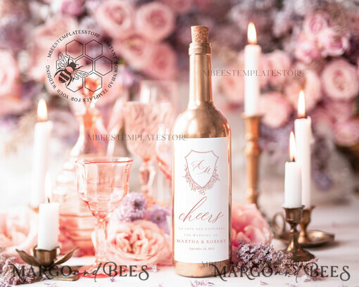 TEMPLETT wedding stationery Elegant wine label wedding template, wine label weddings editable, Instant download Modern wine label wedding Garden  Printable, WRoses8