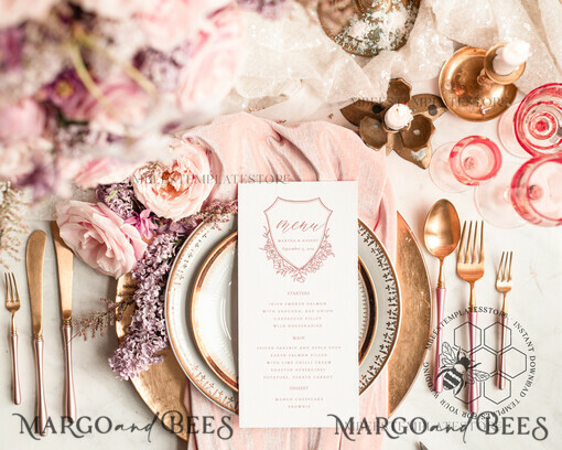 TEMPLETT wedding stationery Romantic wedding menu template, dinner menus editable, Instant download Modern wedding menus, Garden wedding menu  Printable, WRoses8