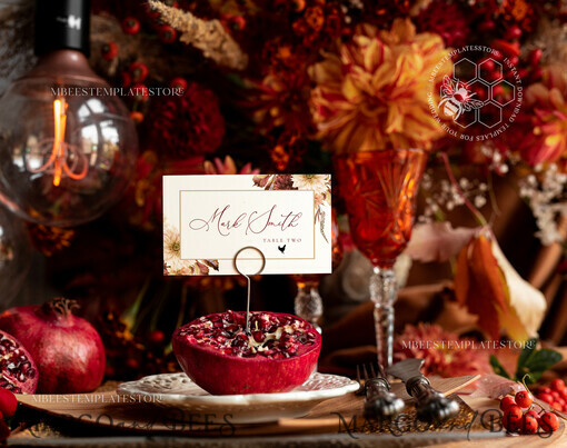 TEMPLETT wedding stationery Fall Rustic escort card template, Boho TENTED Place Cards editable, Instant download Modern place cards, Garden escort cards Printable, Fal1