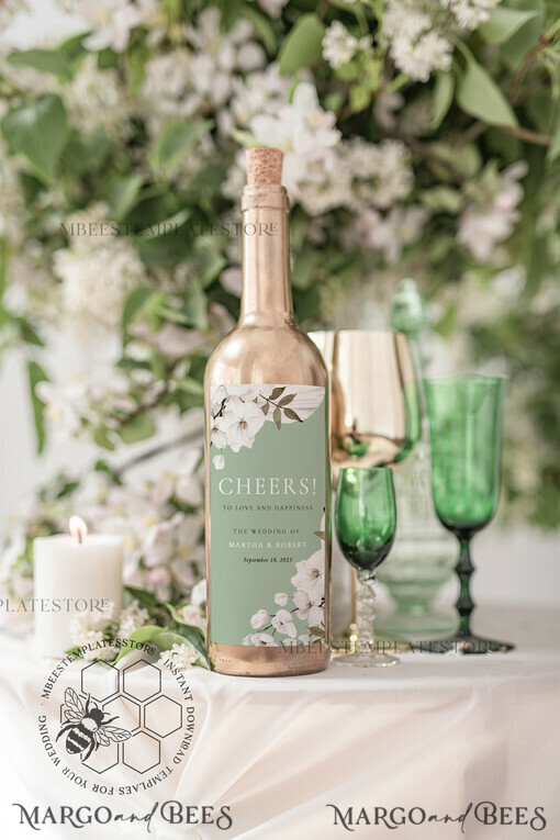 TEMPLETT wedding stationery Sage Green wine label wedding template, wine label weddings editable, Instant download Modern wine label wedding Garden Printable, WSpr3