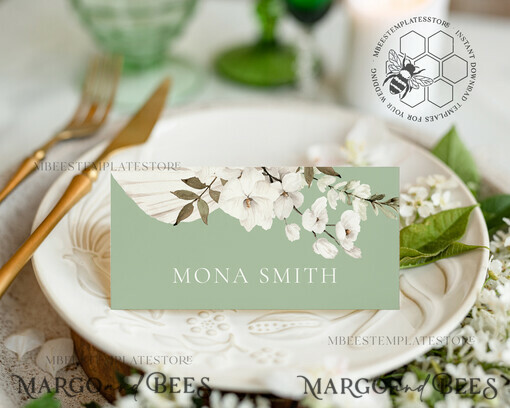 TEMPLETT wedding stationery Sage Green escort card template, TENTED Place Cards editable, Instant download Modern place cards, Garden escort cards Printable, WSpr3