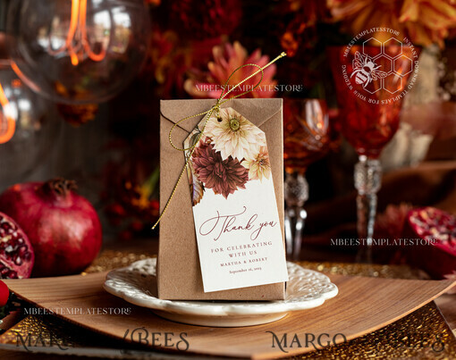 TEMPLETT wedding stationery Fall Maroon Favor Tag Template, Rustic Favor Tag Template, Editable Thank You Tag, Printable Wedding Gift Tags, Party Tags