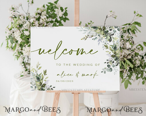 TEMPLETT wedding signs Green wedding welcome sign template, Instant download Greenery Wedding Sign, Garden Sign Set Printable, Minimalist Large Sign, WGreen4