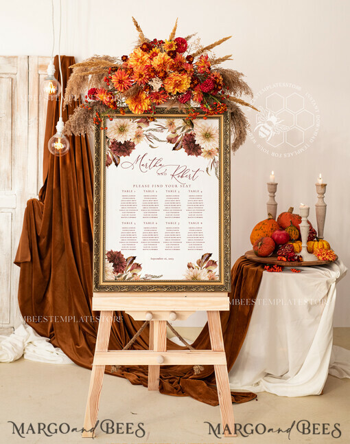 TEMPLETT wedding signs Fall Maroon Wedding Seating Chart Template, Printable Seating Chart Wedding, Chart Sign, intable, Editable, Poster, Templett INSTANT Download, Chart Board, Table Seating Chart, Seating Plan, Welcome Sign