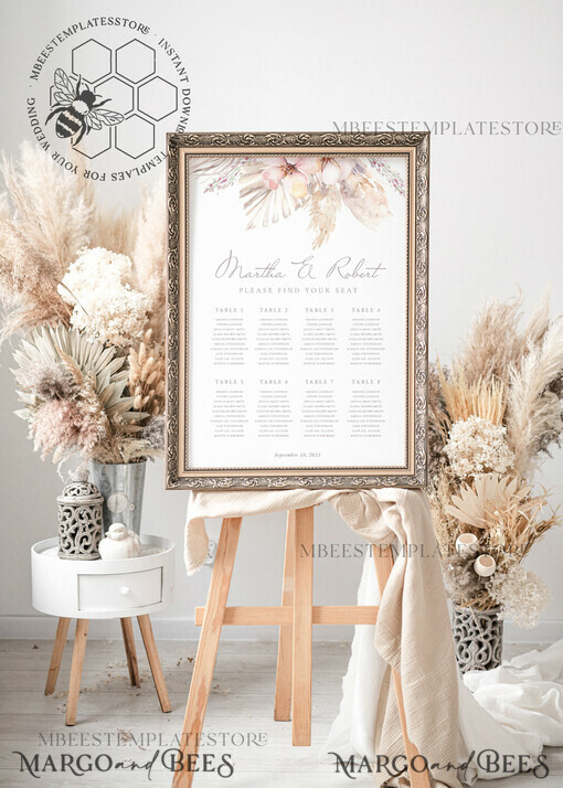 TEMPLETT wedding signs Boho Pampass wedding welcome sign template, Wedding Seating Chart Template, Printable Seating Chart Wedding, Chart Sign Poster, WPam5
