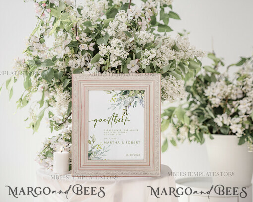 TEMPLETT wedding signs Green Guestbook Wedding Sign template, Instant download Greenery Wedding Guest book Sign, Guestbook  Printable, Minimalist  Sign, WGreen4