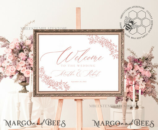 TEMPLETT wedding signs Rustic wedding welcome sign template, Instant download Boho Wedding Sign, Garden Sign Set Printable, Minimalist Large Sign, WRoses8