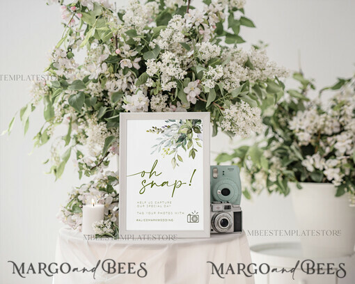 TEMPLETT wedding signs Green Oh Snap Wedding Hashtag Sign template, Instant download Greenery Wedding Instagram Sign, Hashtag Printable, Minimalist  Sign, WGreen4