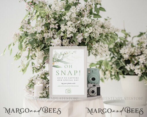 TEMPLETT wedding signs Greenery Oh Snap Wedding Hashtag Sign template, Instant download Green Wedding Instagram Sign, Hashtag Printable, Minimalist  Sign, WSpr1