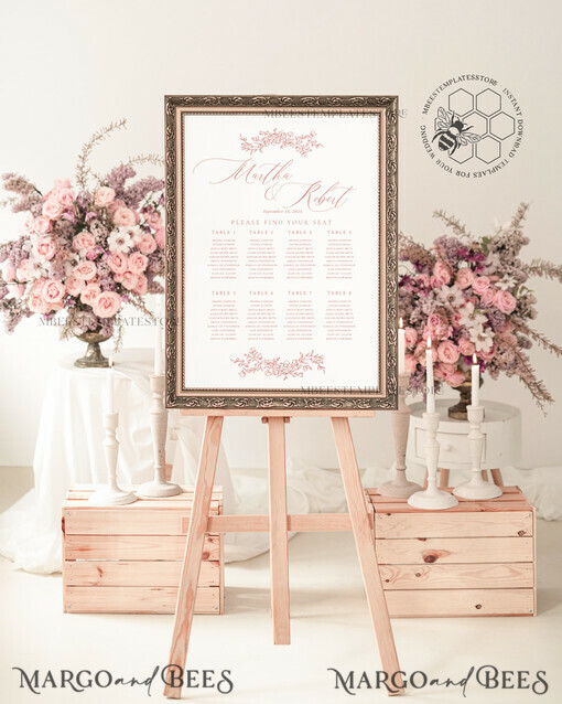 TEMPLETT wedding signs Boho wedding welcome sign template, Wedding Seating Chart Template, Printable Seating Chart Wedding, Chart Sign Poster, WRoses8