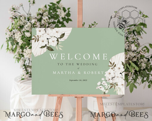 TEMPLETT wedding signs Green wedding welcome sign template, Instant download Greenery Wedding Sign, Garden Sign Set Printable, Minimalist Large Sign, WSpr3