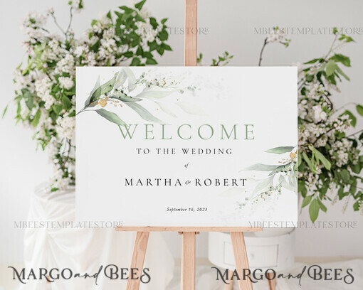 TEMPLETT wedding signs Green wedding welcome sign template, Instant download Greenery Wedding Sign, Garden Sign Set Printable, Minimalist Large Sign, WSpr1