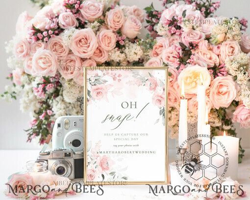 TEMPLETT wedding signs Roses Oh Snap Wedding Hashtag Sign template, Instant download Greenery Wedding Instagram Sign, Hashtag Printable, Minimalist  Sign, WRom1