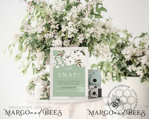 TEMPLETT wedding signs Greenery Oh Snap Wedding Hashtag Sign template, Instant download Green Wedding Instagram Sign, Hashtag Printable, Minimalist  Sign, WSpr3