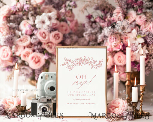 TEMPLETT wedding signs Rustic Oh Snap Wedding Hashtag Sign template, Instant download Boho Wedding Instagram Sign, Hashtag Printable, Minimalist Sign, WRoses8