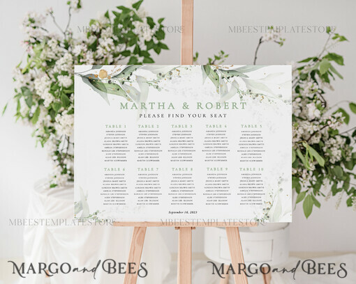 TEMPLETT wedding signs Greenery wedding welcome sign template, Wedding Seating Chart Template, Printable Seating Chart Wedding, Chart Sign Poster, WSpr1