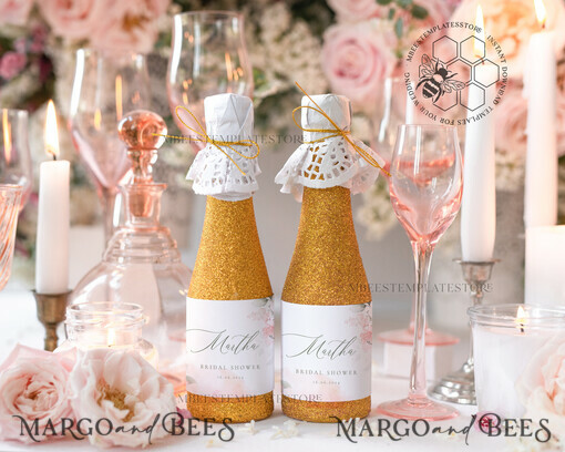 TEMPLETT bridal shower Floral bridal shower Champagne Bottle Labels template, Instant download Elegant bridal shower Favors Tags, Garden favor Tag Diy WRom1