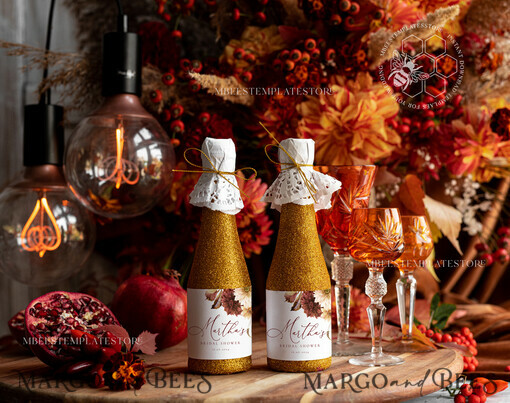 TEMPLETT bridal shower Boho burgundy bridal shower Champagne Bottle Labels template, Instant download terracotta bridal shower Favors Tags, Modern bridal shower Champagne Bottle Labelss Set Printable