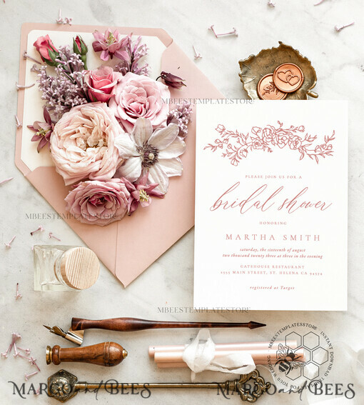 TEMPLETT bridal shower Romantic bridal shower invitation template, Instant download Elegant bridal shower Invites, Modern Garden bridal  Invites Printable WRoses8