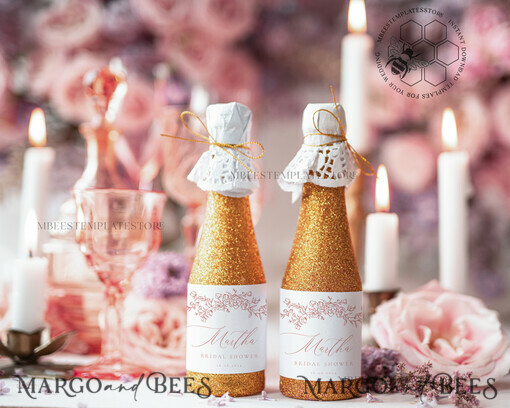 TEMPLETT bridal shower Romantic bridal shower Champagne Bottle Labels template, Instant download Elegant bridal shower Favors Tags, Garden favor Tag Diy WRoses8