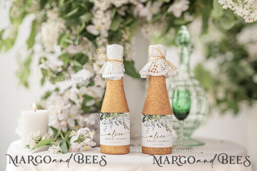 TEMPLETT bridal shower Sage Green bridal shower Champagne Bottle Labels template, Instant download Greenery bridal shower Favors Tags, Modern Garden bridal shower Champagne Bottle Labels Set Printable