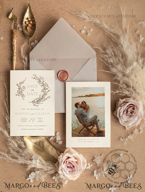 TEMPLETT Datum merken Boho Save-the-Date-Karten-Vorlage, Elegante Sofort-Download-Save-the-Date-Karte, Rustikale Kartenset zum Ausdrucken, Feine Kunst Save Our Date, Ol2