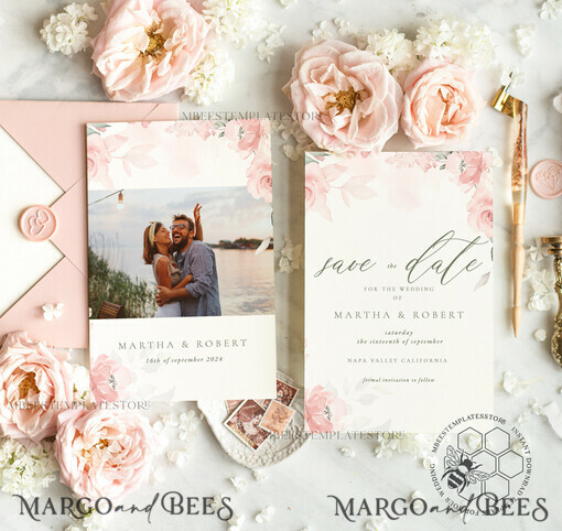 TEMPLETT save the date Romantic save the date card template, Instant download save the date card, Elegant save the date cards Set Printable WRom1