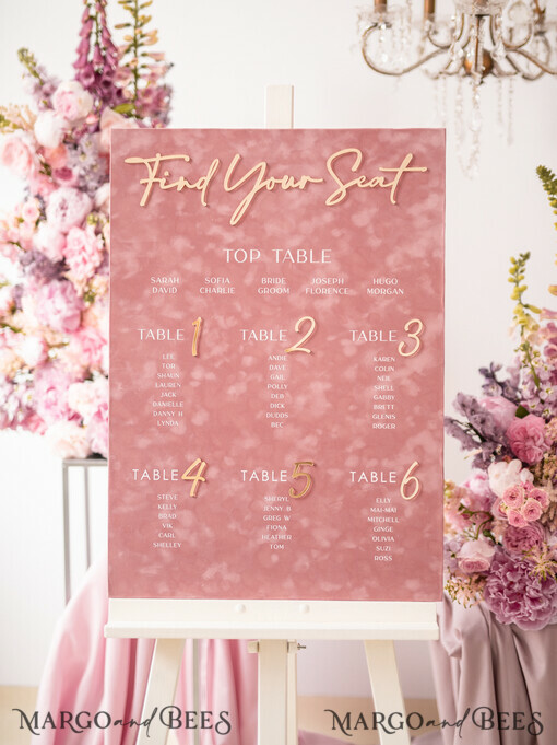 TABLE PLANS AND WEDDING WELCOME SIGNS plexi gold / velvet blush pink velvet and Gold Modern velvet Seating Chart, 3d Elegant Find Your Seat - Seating Plan , Luxury Wedding Table Plan, Wedding Decoration with golden letters - Golden Reception Signage - Custom Ceremony Sign