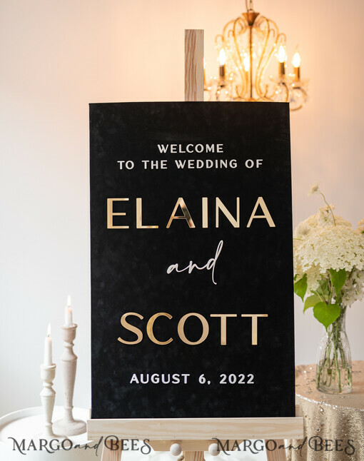TABLE PLANS AND WEDDING WELCOME SIGNS plexi gold / velvet Luxury Velvet black Wedding Welcome Sign, Golden Wedding Decor, Personalised Wedding Sign, Wedding Gift, Welcome Wedding Board 