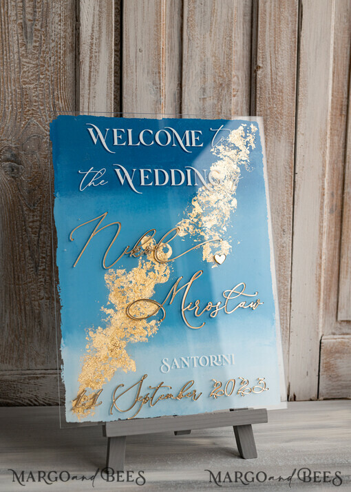 TABLE PLANS AND WEDDING WELCOME SIGNS plexi gold / velvet Acrylic Sky blue & Gold Wedding Welcome Sign, Painted Acrylic & gold Wedding Welcome Sign, Royal Blue Ombre Gold Plexi Wedding Welcome Sign,  Luxury Wedding Wedding Welcome Sign, Greece Beach Wedding Signage Golden mirror Wedding Welcome Sign