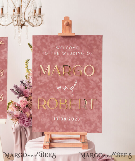 TABLE PLANS AND WEDDING WELCOME SIGNS plexi gold / velvet Luxury Velvet blush pink Wedding Welcome Sign, Golden Wedding Decor, Personalised Wedding Sign, Wedding Gift, Welcome Wedding Board BpPXSet