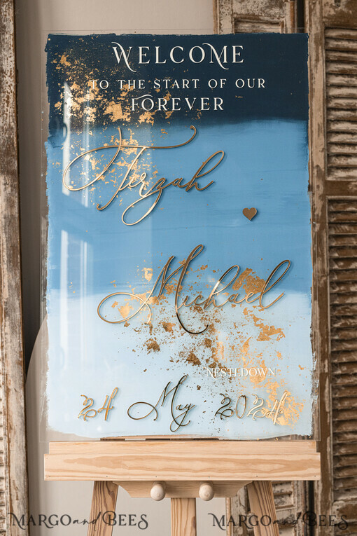TABLE PLANS AND WEDDING WELCOME SIGNS plexi gold / velvet Acrylic dusty blue & Gold Wedding Welcome Sign, Painted Acrylic & gold Wedding Welcome Sign, Royal Blue Ombre Gold Plexi Wedding Welcome Sign,  Luxury Wedding Wedding Welcome Sign, Greece Beach Wedding Signage Golden mirror Wedding Welcome Sign