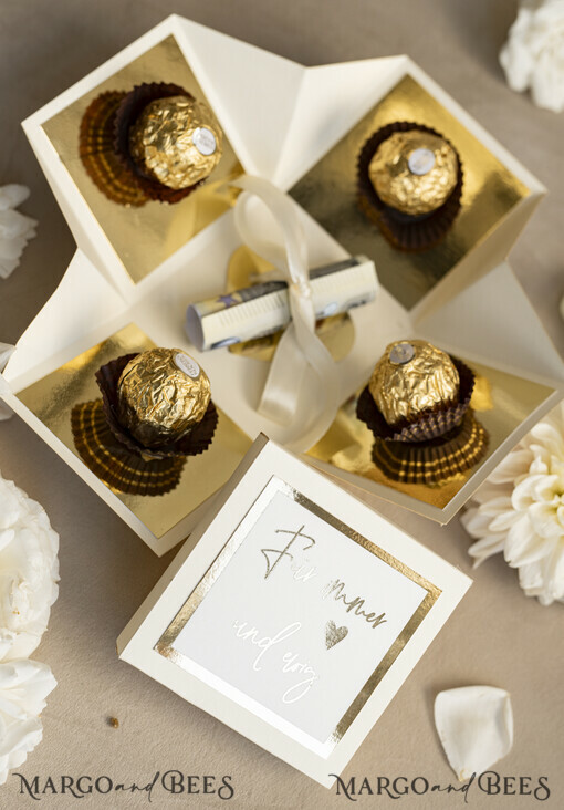 NEWLY WEDS COUPLE GIFTS Geldgeschenk zur Hochzeit  Mini Geldgeschenk zur Hochzeit – Kleines Box mit großer Wirkung Kleines Geldgeschenk zur Hochzeit Exploding Box mit Pralinen