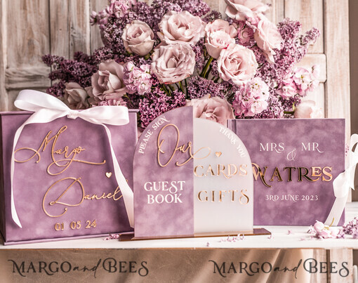  CARD BOXES velvet card boxes Velvet Set Card Box Guestbook & Sign, Wedding Card Box with Lid Instant Instax Guestbook, Mauve Wedding Money Box Sing Guestbook Set, Mauve Card Box with slo