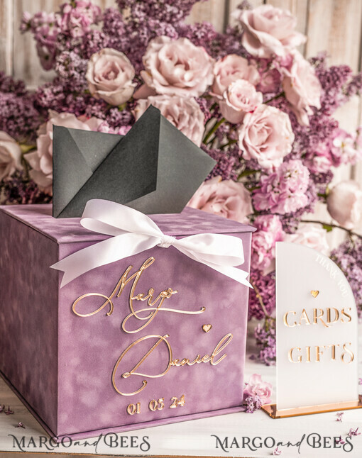  CARD BOXES velvet card boxes Mauve Velvet Gift Card Box & Cards Gifts Sign Set, Velvet Classic wedding wishing well money gift card box, Personalized Gold Box, MvS
