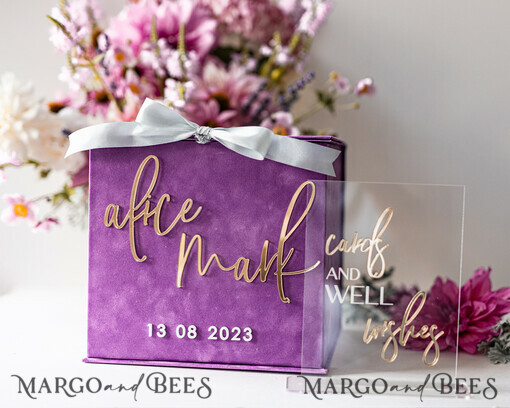 CARD BOXES velvet card boxes Gift Card Box & Cards well wishes Sign Set , Velvet Purple wedding wishing well money gift card box, Personalized Wedding Card Box, Luxury Card Box, Wedding Card Box with Lid, Wedding Money Box, Wedding Card Box