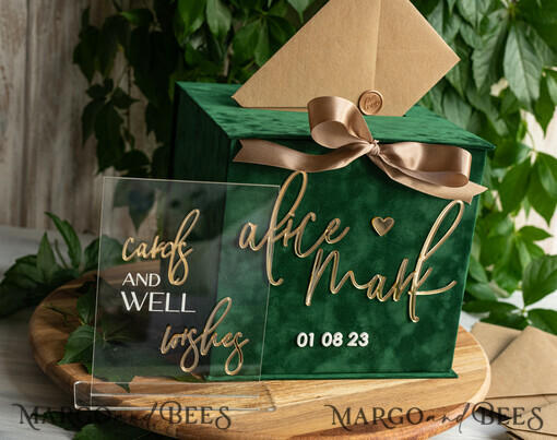  CARD BOXES velvet card boxes  Gift Card Box &  Sign Set , Velvet green wedding wishing well money gift card box, Personalized Wedding Card Box, Greenery Luxury Card Box, Wedding Card Box with Lid, Emerald Wedding Money Box, Garden Wedding Card Box