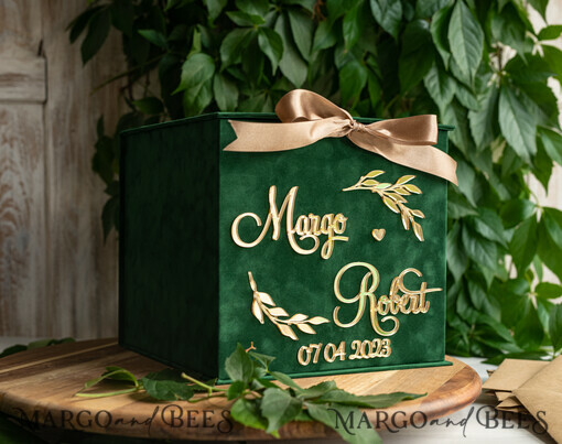  CARD BOXES velvet card boxes Gift Card Box, Velvet Green wedding wishing well money gift card box, Personalized Wedding Card Box, Luxury Greenery Card Box, Wedding Green and Gold Card Box with Lid, Wedding Money Box, Emerald Green Wedding Card Box