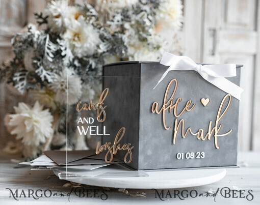  CARD BOXES velvet card boxes  Gift Card Box & Sign Set, Velvet grey wedding wishing well money gift card box, Personalized Wedding Card Box, Grey Luxury Card Box, Wedding Card Box with Lid, Grey Wedding Money Box, Wedding Card Box