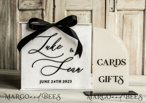  CARD BOXES velvet card boxes Black & White Gift Card Box & Cards Gifts Sign Set, Velvet Classic wedding wishing well money gift card box, Personalized Wedding Card Box